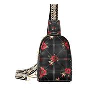 Marsupio alla moda rosso e nero vintage rosa fiori fanny pack pannolino antifurto viaggio fanny pack per il viaggio, Fiori rosa vintage rossi e neri, 1 size