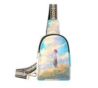 Marsupio alla moda stile pastorale verde campo blu cielo borsa a tracolla leggera piccola borsa a tracolla per viaggi, stile pastorale verde campo blu cielo, 1 taglia, Cielo Blu Campo Verde Stile