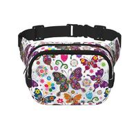 Marsupio alla moda unisex con motivo floreale primaverile, elegante marsupio per allenamenti, corsa, viaggi ed escursionismo, Nero , Taglia unica