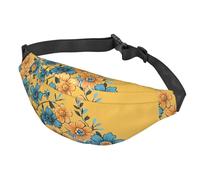 Marsupio arancione tagliato per donne uomini marsupio impermeabile con cintura regolabile borsa a tracolla casual borsa da viaggio per sport corsa ciclismo, Floreale giallo e blu, One Size