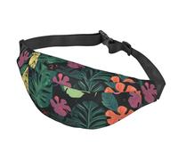 Marsupio arancione tagliato per donne uomini marsupio impermeabile con cintura regolabile borsa a tracolla casual borsa da viaggio per sport corsa ciclismo, Foglie e piante tropicali, One Size