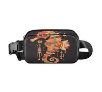 Marsupio artistico rosso scuro con cavalluccio marino, per donne, uomini, adolescenti, piccola borsa a tracolla con tracolla regolabile, per viaggi, vacanze, corsa, cavalluccio marino rosso scuro