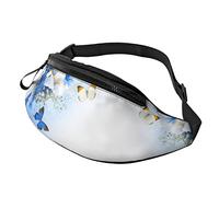 Marsupio astratto blu per uomo donna, borsa da petto regolabile alla moda, borsa da viaggio sportiva da passeggio, Fiori E Farfalla, Taglia unica