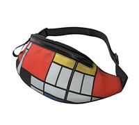 Marsupio astratto blu per uomo donna, borsa da petto regolabile alla moda, borsa da viaggio sportiva da passeggio, Composizione in rosso giallo blu e nero, Taglia unica