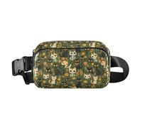 Marsupio astratto da donna e uomo, alla moda, per viaggi, palestra, lavoro, Scheletro Gatti Fiori Felice Halloween Muschio Verde, 1 Size