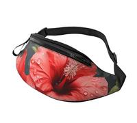 Marsupio autunnale con altalena e albero per uomo e donna, borsa a tracolla regolabile, adatta per viaggi, escursionismo, escursionismo, corsa, Foglie verdi con fiori rossi, Taglia unica