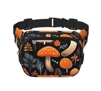 Marsupio autunnale con foglie di fungo a doppio strato, con foglie di felce, bacche e bacche, marsupio per uomo e donna, marsupio regolabile per viaggi, escursionismo, corsa, ciclismo, festival