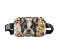 Marsupio bianco elegante con scimmia, per donne, uomini, adolescenti, impermeabile, con cinghia regolabile, da viaggio, Boston Terrier Cani Bianco, 1 size