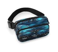 Marsupio blu con farfalla e luna, con cinghia regolabile, alla moda, per sport all'aria aperta, escursionismo