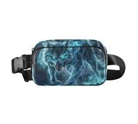 Marsupio blu con lupo luminoso, alla moda, per donne e uomini, resistente all'acqua, borsa a tracolla per passaporto con cinghia regolabile per allenamento, corsa, escursionismo