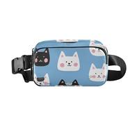 Marsupio blu con muso di gatto alla moda per donne e uomini, impermeabile, borsa a tracolla con cinghia regolabile per viaggi, vacanze, corsa
