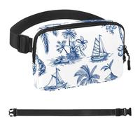 Marsupio blu con stampa tropicale isole per donne e uomini, borsa a tracolla con tasche con cerniera, marsupio impermeabile con cinturino regolabile per allenamento, corsa, viaggi, escursionismo,
