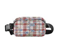 Marsupio blu floreale su sfondo rosso a scacchi carino per uomo donna piccolo marsupio con cinghia regolabile per lo shopping sport lavoro