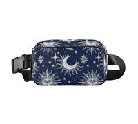Marsupio Boho Moon blu scuro elegante per donne e uomini, mini borsa a tracolla per passaporto con tracolla regolabile per ciclismo, escursionismo, palestra