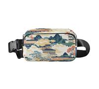 Marsupio carino con architettura giapponese, borsa a tracolla per donne e uomini, mini borsa a tracolla con cinghia regolabile per viaggi, shopping, corsa