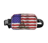 Marsupio carino per donne, uomini, adolescenti, grande capacità, con tracolla regolabile, per allenamento, corsa, escursionismo, bandiera americana, USA Don't Tread on Me, blu patriottico, rosso,
