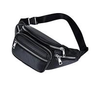 Marsupio casual in pelle PU Marsupio con tasche multiple con cerniera Pack leggero cinturino regolabile Hip Waist Bag, nero
