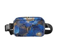 Marsupio cinese con fiore blu vento elegante per uomo donna borsa da cintura resistente all'acqua con cinghia regolabile per viaggi vacanze corsa, Fiore Blu Vento Cinese, Taglia unica
