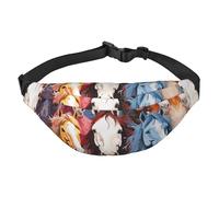 Marsupio colorato con cavalli in stile cartone animato, per uomo e donna, alla moda, borsa a tracolla con tracolla regolabile, impermeabile, per viaggi, escursionismo, sport, nero, uno, Nero , Taglia