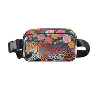 Marsupio colorato con leopardo e fiori, stile Art Déco, elegante, per donne, uomini, adolescenti, resistente all'acqua, con cinghia regolabile, per shopping, sport, lavoro
