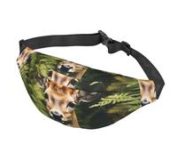 Marsupio colorato con motivo floreale per donne e uomini, impermeabile, con cintura regolabile, borsa a tracolla casual da viaggio, per sport, corsa, ciclismo, Cervo tra foglie spesse, Taglia unica