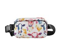 Marsupio colorato con mucca ad acquerello, alla moda, per uomini e donne, mini borsa a tracolla antifurto, con cinghia regolabile, per viaggi, vacanze, corsa, mucca colorata ad acquerello, Ritratti
