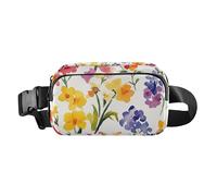 Marsupio colorato con piccoli fiori bianchi, alla moda, per donne, uomini, adolescenti, piccola cintura con cinghia regolabile, per viaggi, vacanze, corsa, Piccoli fiori colorati, 1 size