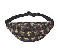 Marsupio colorato con stampa di elefanti e foglie, unisex, impermeabile, con tasche a 3 cerniere, per corsa e viaggi, nero, taglia unica, alla moda, nero, taglia unica, alla moda, Nero , Taglia unica,