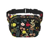 Marsupio colorato con stampa floreale bohémien, quadrato, doppio strato, unisex, con cinghia regolabile, Nero , Taglia unica