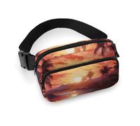 Marsupio colorato con tramonto tropicale per donne e uomini, borsa casual regolabile per viaggi, sport, escursionismo, bianco, 20 x 13 cm, Bianco, 7.9x5.1inches