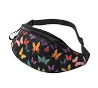 Marsupio colorato farfalla regolabile in vita - Borsa a tracolla stampata alla moda - Numerose farfalle - Unisex - Borsa a mano libera alla moda per la vita del campus - 14 x 35 cm, A38., dimensioni