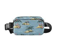 Marsupio con alberi tropicali, borsa a tracolla da donna, tracolla regolabile ovunque, marsupio per allenamento corsa, colore blu foglia di tè