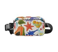 Marsupio con animali marini e frutta, carino, per uomo e donna, grande capacità, con tracolla regolabile, per viaggi, palestra, lavoro, cartone animato di frutta animale marino, 1 size