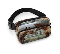 Marsupio con animali ricamati con cavalli con cinghia regolabile Marsupio alla moda per sport all'aria aperta escursionismo, bianco, 20 x 13 cm, marsupio stampato