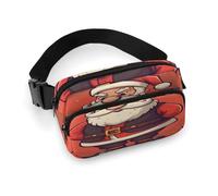 Marsupio con Babbo Natale in stile cartone animato, con cinghia regolabile, alla moda, per sport all'aria aperta, escursionismo, bianco, 20 x 13 cm, marsupio stampato