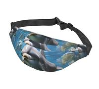 Marsupio con bandiera a righe in stile cartone animato, per donne e uomini, impermeabile, con cintura regolabile, borsa a tracolla casual, borsa da viaggio per sport, corsa, ciclismo, Delfino nella