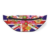 Marsupio con bandiera britannica e scritta "Love Flower", per donne, uomini, ragazze, ragazzi, bambini, con bandiera, Colore, M