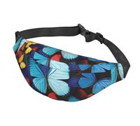 Marsupio con bulldog inglese per donne e uomini, impermeabile, con cintura regolabile, casual, borsa a tracolla da viaggio, per sport, corsa, ciclismo, Collage di molte farfalle colorate, Taglia unica