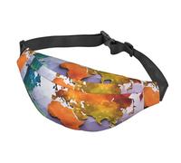 Marsupio con bulldog inglese per donne e uomini, impermeabile, con cintura regolabile, casual, borsa a tracolla da viaggio, per sport, corsa, ciclismo, Mappa mondiale a colori, One Size