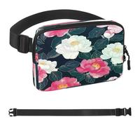 Marsupio con camelia rosa e bianca per donne e uomini, borsa a tracolla con tasche con cerniera, marsupio impermeabile con cinturino regolabile per allenamento, corsa, viaggi, escursionismo,