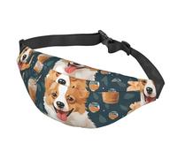 Marsupio con cane carino che indossa cuffie marsupio per donne uomini borsa impermeabile cintura con cintura regolabile borsa a tracolla casual borsa da viaggio per sport corsa ciclismo, Carino Corgi