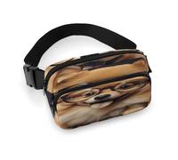 Marsupio con cane Pomeranian che indossa occhiali con cinghia regolabile, alla moda, per sport all'aria aperta, escursionismo, bianco, 20 x 13 cm, marsupio stampato