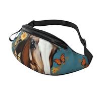Marsupio con cavalli con fiori e farfalle per uomo e donna, impermeabile, sportivo, alla moda, borsa a tracolla con cinghia regolabile, grande borsa a tracolla per viaggi ed escursioni