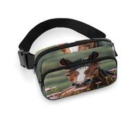 Marsupio con cavalli e fiori con cinturino regolabile Marsupio alla moda per sport all'aria aperta escursionismo, bianco, 20 x 13 cm, marsupio stampato