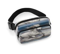 Marsupio con cavallo bianco che corre sul mare con cinghia regolabile Marsupio alla moda per sport all'aria aperta escursionismo, bianco, 20 x 13 cm, marsupio stampato