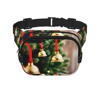 Marsupio con cerniera con albero di Natale e campane, borsa a tracolla con tracolla regolabile per jogging, ciclismo, Nero , Taglia unica