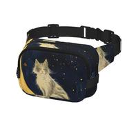 Marsupio con cinghia regolabile per viaggi, passeggiate, corsa, escursionismo, ciclismo, gatto seduto sulla luna crescente, Multicolore, Taglia unica, Cintura per soldi