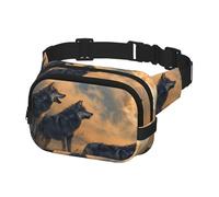 Marsupio con cinghia regolabile per viaggi, passeggiate, corsa, escursionismo, ciclismo, lupi sotto la luna piena, Multicolore, Taglia unica, Cintura per soldi