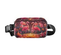 Marsupio con coppia di fenicotteri e fiori rosa nella notte, per attività all'aperto, marsupio a tracolla, Multicolore, Taglia unica, casual