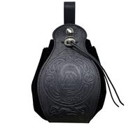 Marsupio Con Coulisse In Rilievo Viking Valknut - Uomo Donna Rinascimento Marsupio In Pelle Appendibile - Marsupio Vintage Nordico Accessori Per Costumi Cosplay(Black)
